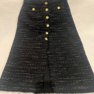 Zara Black Tweed Skirt with Gold Accents
